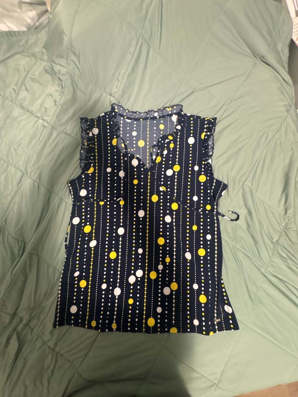 Hilfiger Navy Polka Dot Ruffle Sleeveless Blouse Top
